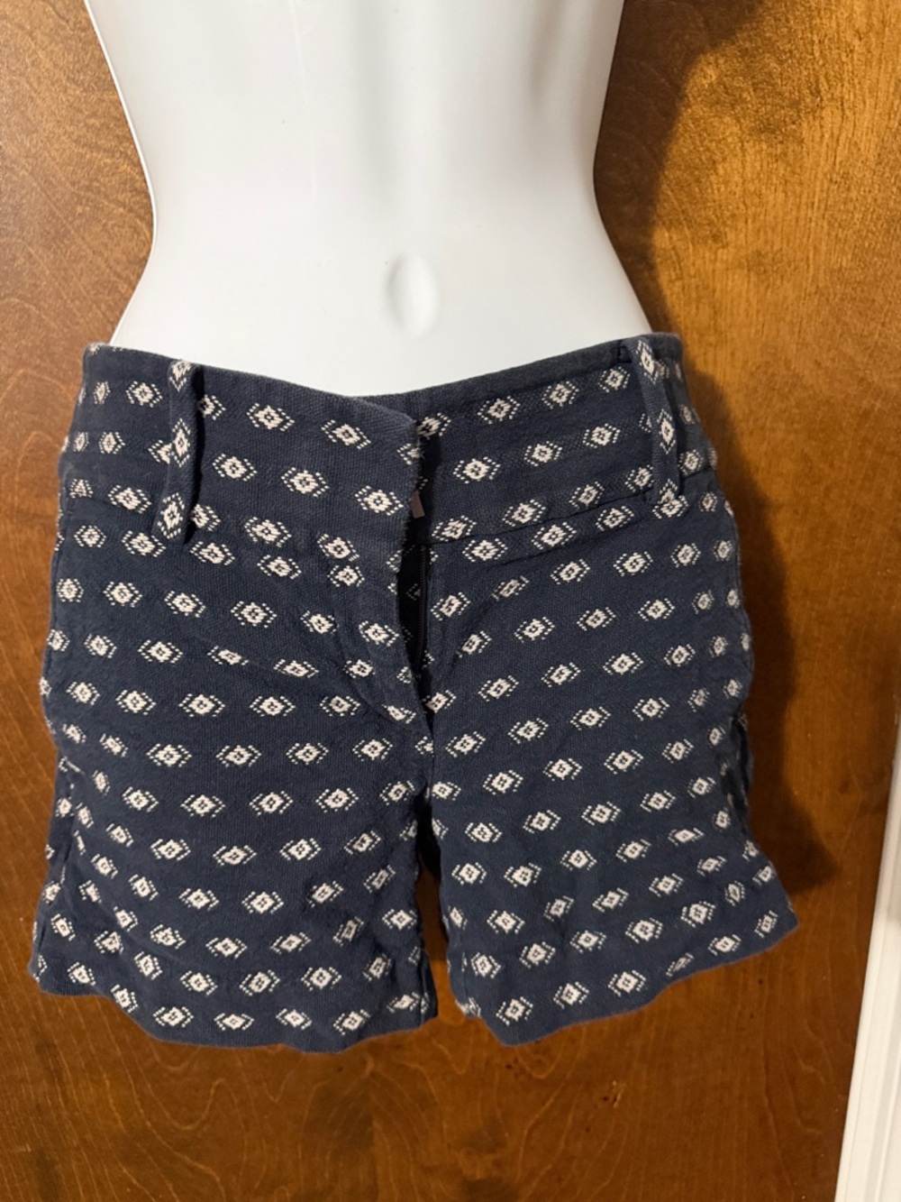 Ann Taylor Navy and Ivory Patterned Bermuda Shorts